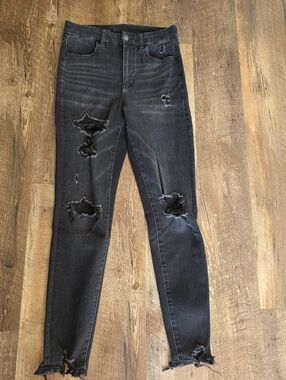 American Eagle Size 4 Women's Black Distressed Curvy Super Hi Rise Jegging Jean